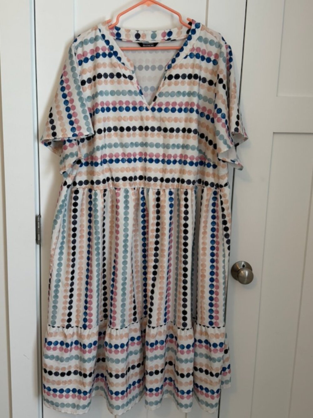BloomChic Dot Print Elastic Waist Split Neck Dress Size 26 Plus Size w/Pockets!